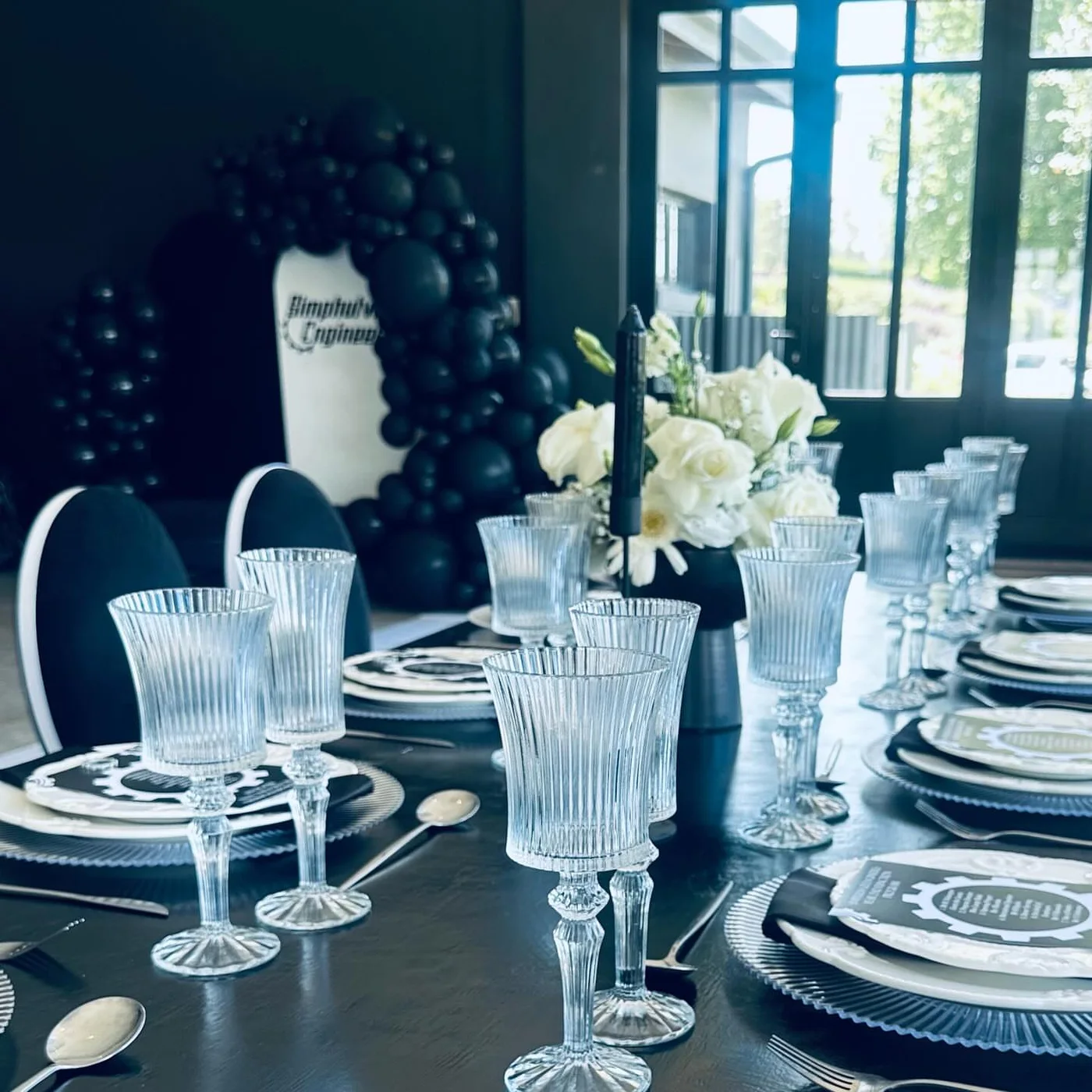 Corporate year-end function table setting for Simphulwazi Engineers at Brahman Hills